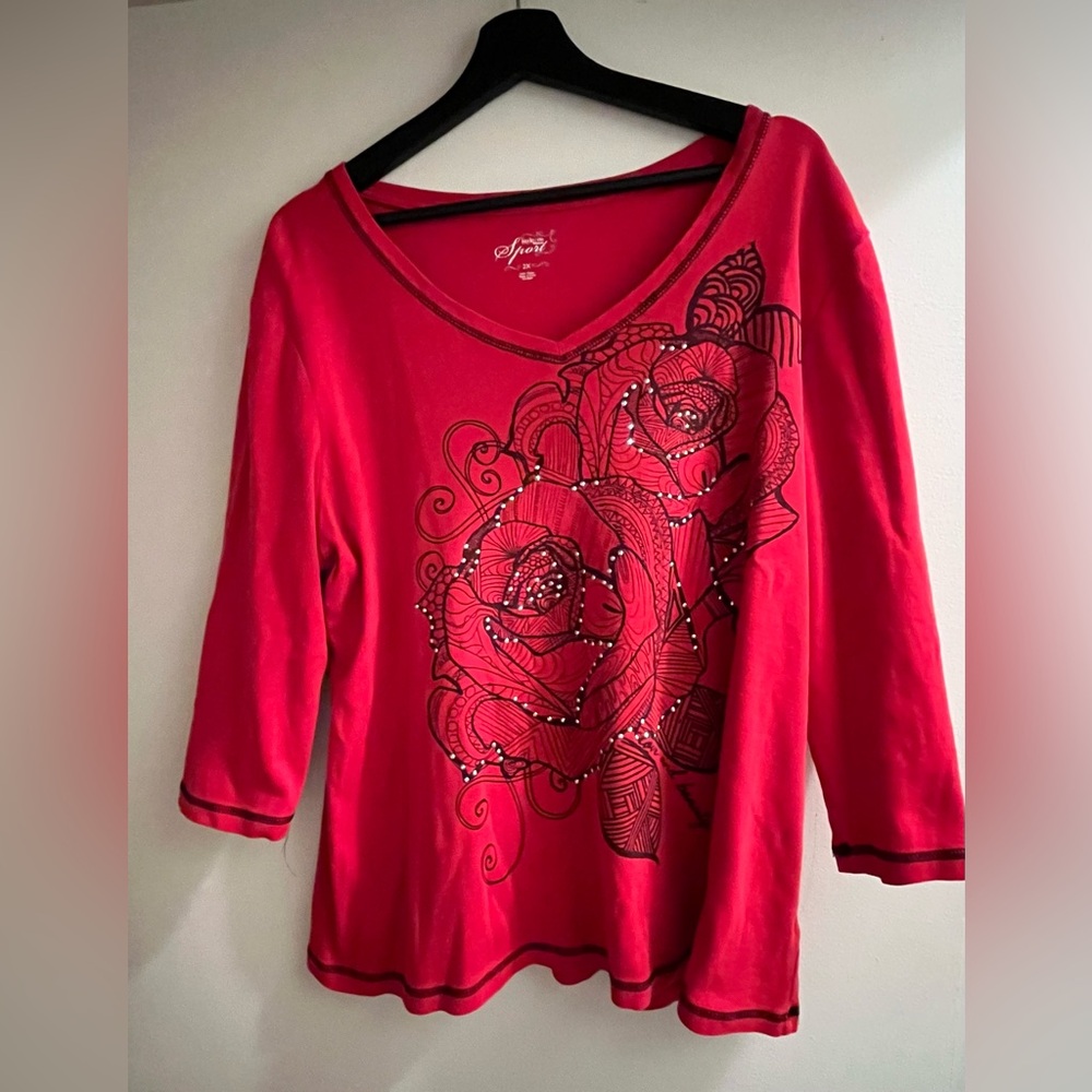 Stylish Red Graphic Women's Top, 2XL